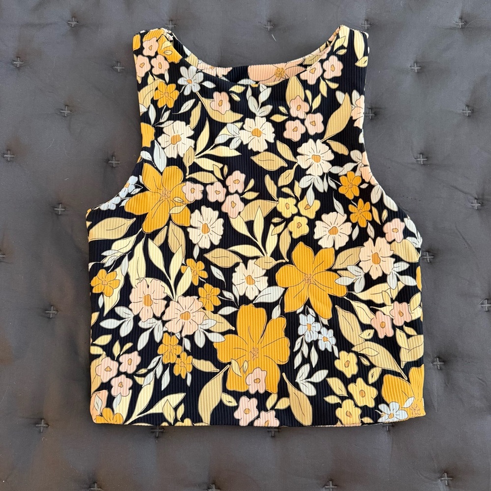 Floral Sleeveless Top - Black and Yellow